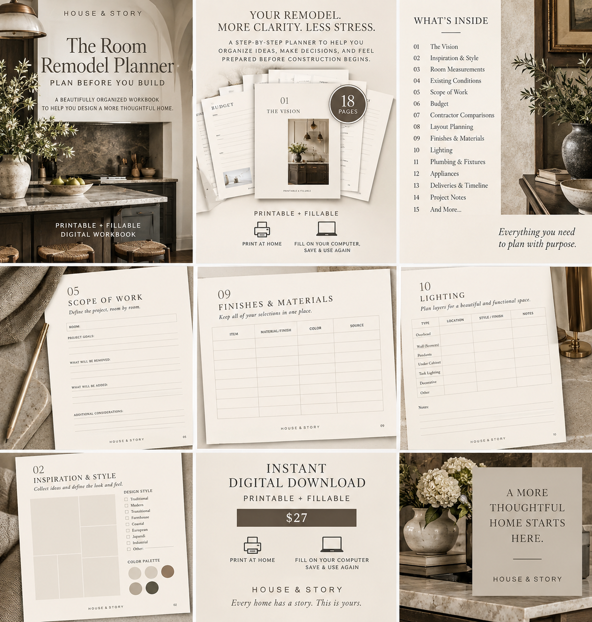 The Room Remodel Planner | Printable + Fillable Digital Workbook