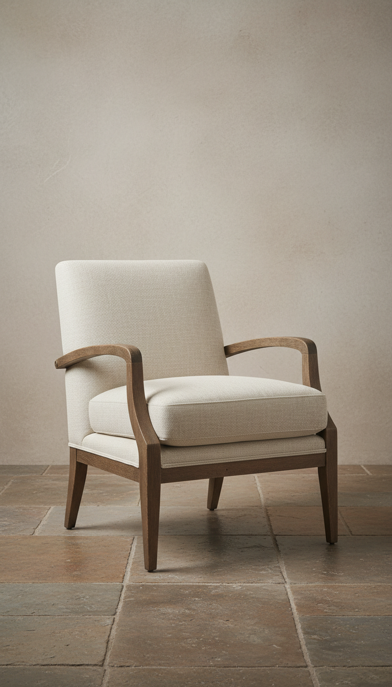Ivory Linen Upholstered Accent Chair